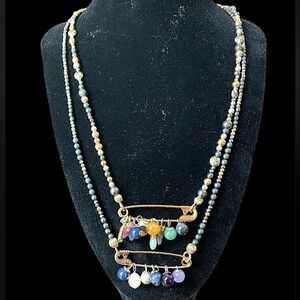Rainbow Gemstone Artisan Sterling Silver Beaded Double Strand Paperclip Necklace